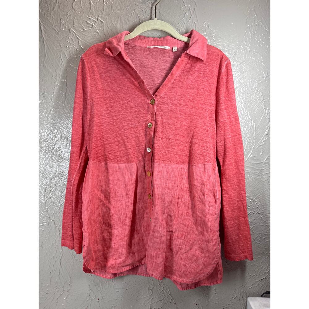 Soft‎ Surroundings Womens Petite Salmon Linen Bodrum Knit Woven Shirt Size PL